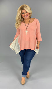 SALE!! SD-T (Graceful Sway) UMGEE Peach Tunic W/ Crochet Detail PLUS SIZE XL, 1X, 2X