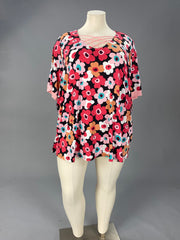 SALE!! 37 CP {Daily Dreamer} Black/Pink Floral Caged Neck Top