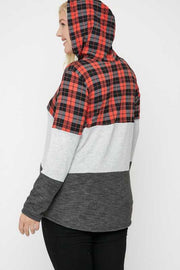 SALE! 23 HD-F {In Perfect Order} Red Plaid Grey Hoodie PLUS SIZE XL 2X 3X