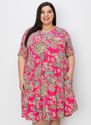 98 PSS-B {Embrace The Love} Fuchsia Paisley Print Dress EXTENDED PLUS SIZE 3X 4X 5X