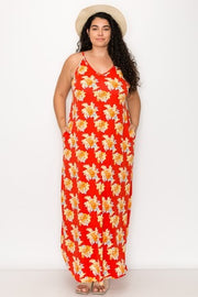 LD-R {Hide Your Crazy} Red Floral Maxi Dress PLUS SIZE XL 2X 3X