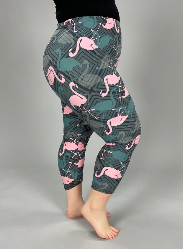 LEG-24 {Blast of Pink} Flamingo Gray Butter Soft Capri Leggings EXTENDED PLUS SIZE 3X/5X