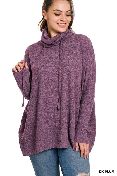 SALE!! 55 SLS-C {Warm Hugs} Dark Plum Cowl Neck Top SALE!!  PLUS SIZE 1X 2X 3X