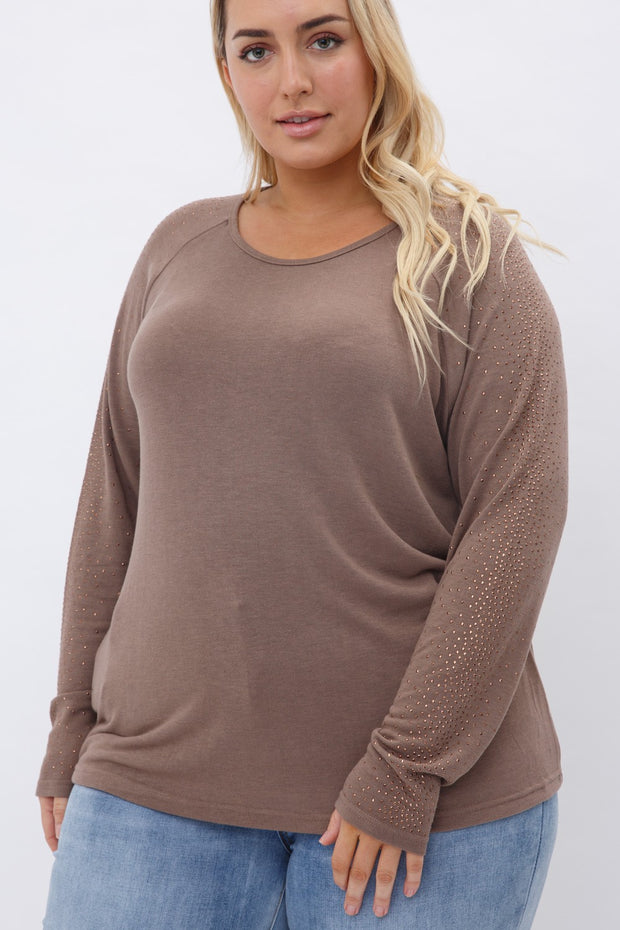 27 SD {Feeling Cherished} VOCAL Mocha Top w/Studded Sleeves PLUS SIZE XL 2X 3X