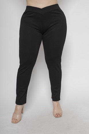 SALE!! LEG-18 {Keen On You} Black Ponte V Waist Skinny Pants PLUS SIZE XL 2X 3X