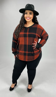 35 PLS-G {True Delight} Rust/Black Plaid Top PLUS SIZE 2X 3X 4X