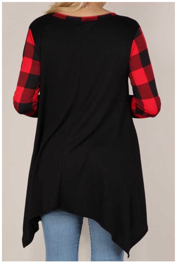 SALE!! GT-A {Hello My Deer}  Black Red Plaid Deer Graphic Tunic PLUS SIZE XL 2X 3X