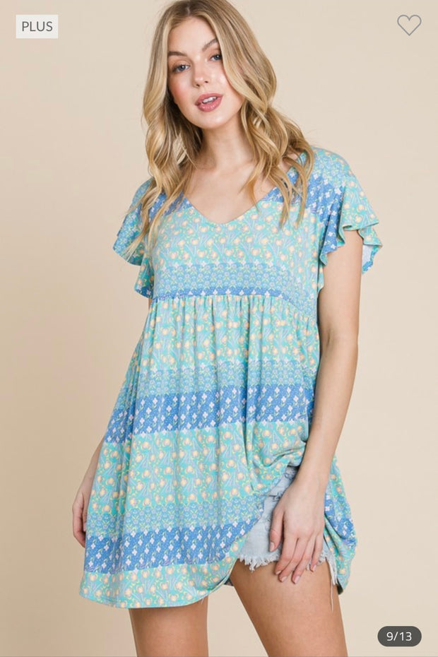 87 PSS-K {Glad We Met} Blue Floral Dress Empire Waist