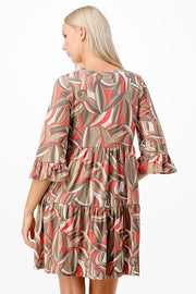 SALE!! 20 PQ-A {Business First} Taupe/Coral Print Tiered Dress PLUS SIZE 1X 2X 3X