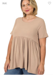 52 SSS-J {Feeling The Love} Ash Mocha Babydoll Tunic PLUS SIZE 1X 2X 3X