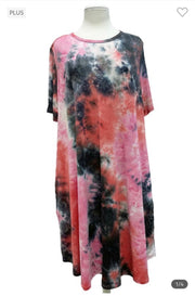 97 PSS-R {Caught In The Dye} Pink/Navy Tie Dye Dress PLUS SIZE 1X 2X 3X