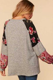 72  CP-E {Good Decision} Heather Grey Black Floral Top PLUS SIZE XL 2X 3X