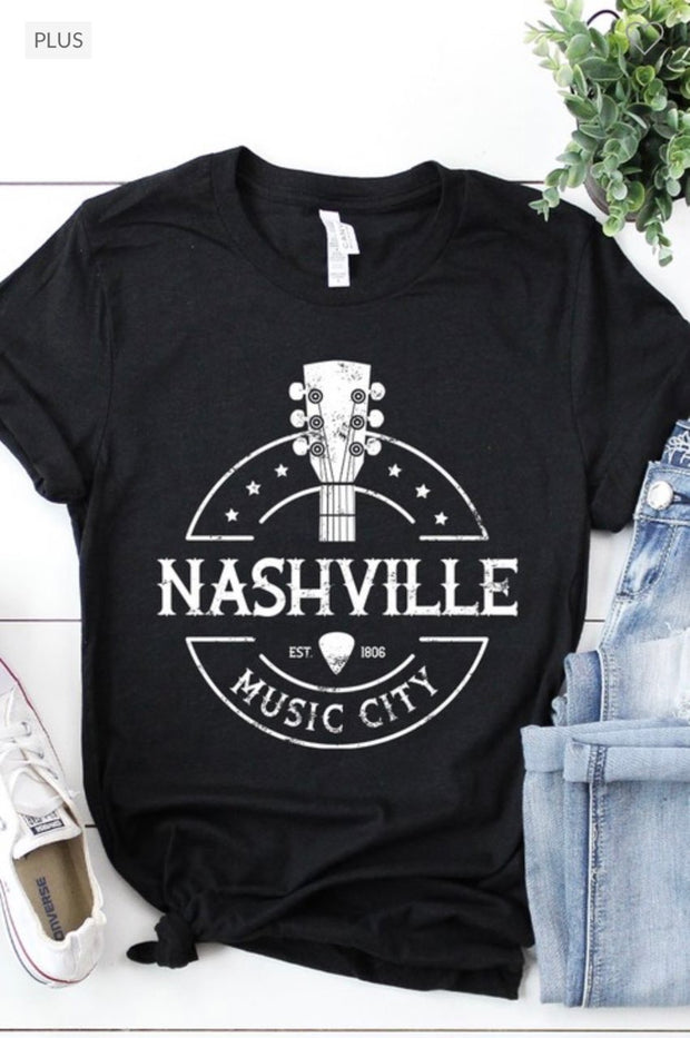 60 GT-A {Nashville Music City} Heather Black Graphic Tee PLUS SIZE 2X 3X