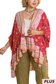 SALE!! 38 OT-X {My Treat} Umgee Hot Pink Floral Kimono PLUS SIZE XL/1X  1X/2X