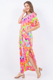 SALE!! LD-R & I {Yes Please} Neon Multi-Color Tie Dye Maxi Dress PLUS SIZE 1X 2X 3X