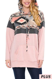 23 HD-E  {Reaching For You}  Blush Tribal Printed  Hoodie PLUS SIZE XL 2X 3X