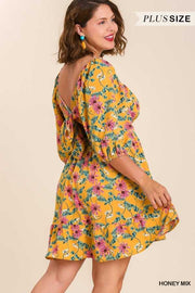 45 PSS-A {Lovely Blossoms} UMGEE Mustard  Floral Dress PLUS SIZE XL 1X 2X