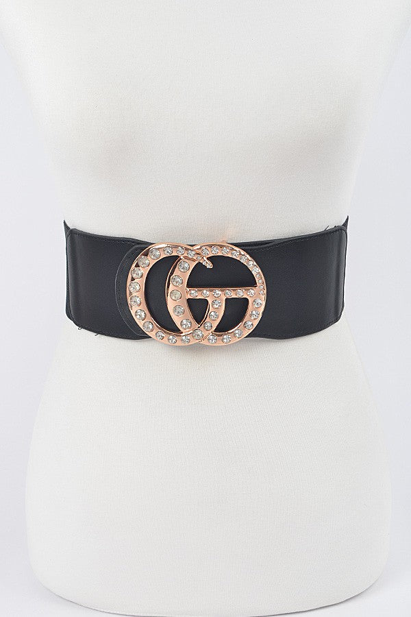 BELTS {GO} Black Stretch Belt w/Gold EXTENDED PLUS SIZE