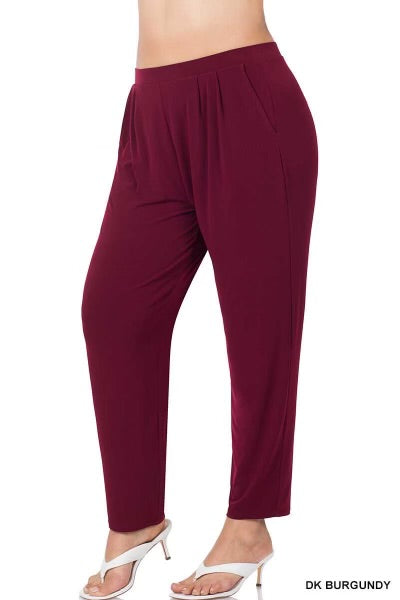 LEG-61  {Never Wander Far} Burgundy Pleated Dress Pants PLUS SIZE 1X 2X 3X