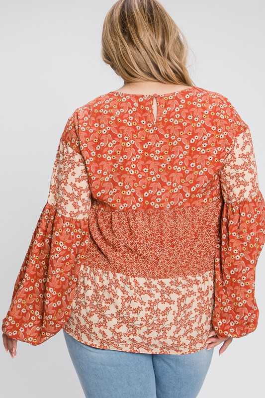 SALE! 19 CP {Flirty Fiesta} Rust Floral Tiered Top PLUS SIZE 1X 2X 3X