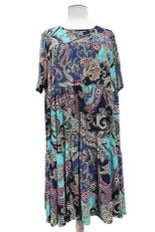 56 PSS-L {Paisley & Friends} Mint Blue Paisley Tiered Dress EXTENDED PLUS SIZE 3X 4X 5X