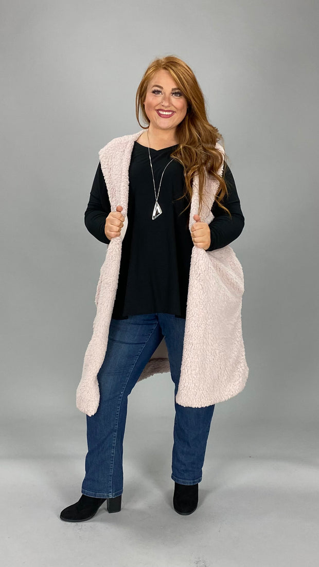 59 OT-D {A Step Around} Pink Sherpa Long Vest PLUS SIZE 1X 2X 3X