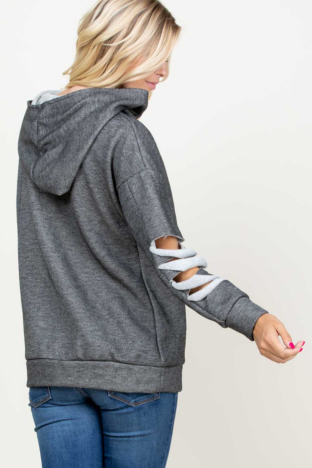 SALE!  23 HD-H {Stuck In My Ways} Grey Cut Sleeve Hoodie  PLUS SIZE XL 2X 3X