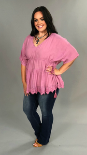 SALE!! SSS-A {Here Comes A Queen} Pink V-Neck Top with Crochet Hem