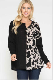 59 CP-L {Division Of Love} Black/Animal Print Top PLUS SIZE 1X 2X 3X