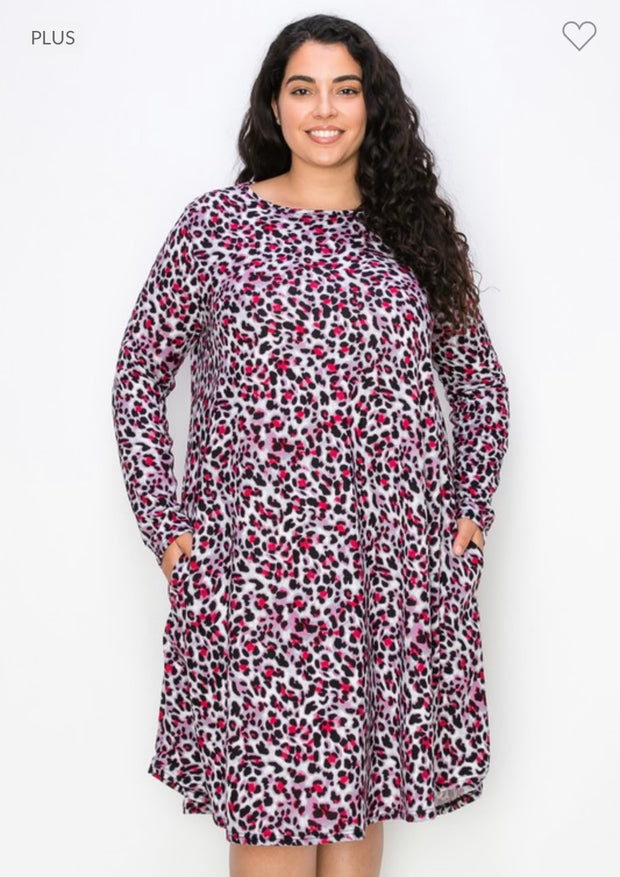 28 PLS-Q {Scorching Good Looks} Purple Leopard Print Dress PLUS SIZE 1X 2X 3X 4X 5X