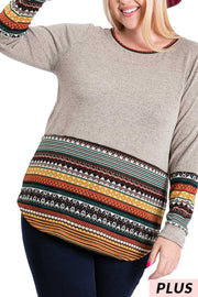 16 CP {Catch Your Attention} Taupe Top w/Multi-Color Stripes PLUS SIZE 1X 2X 3X