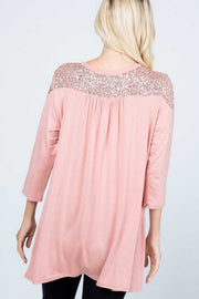 26 SD {Peach Party} Peach Long Sleeve Top w/ Sequins PLUS SIZE XL 2X 3X