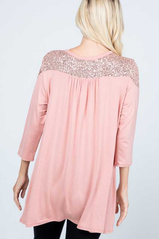 26 SD {Peach Party} Peach Long Sleeve  Top w/ Sequins PLUS SIZE XL 2X 3X