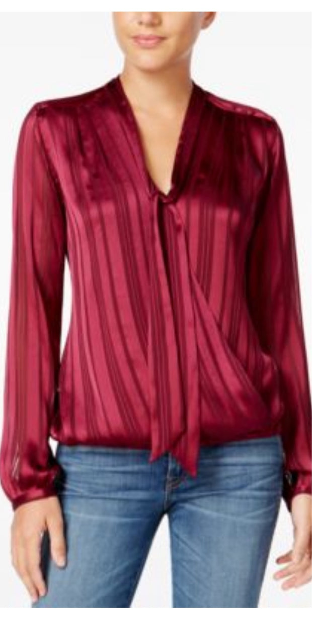 SALE!! PLS-A  M-109 {Guess} Burgundy Tie-Neck Top Retail $79.00 PLUS SIZE XL