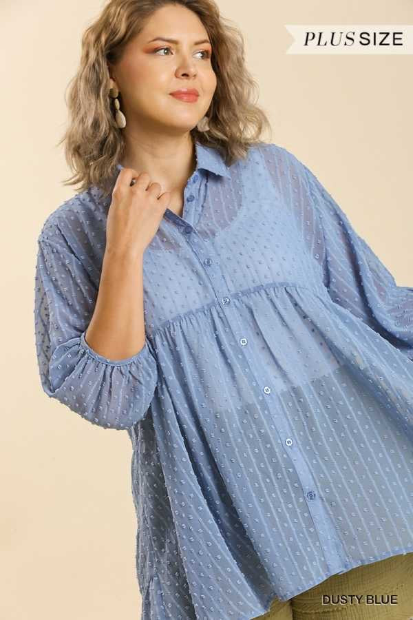 SALE!! 39 SQ-E {Bring On The Fun} Umgee Dusty Blue Swiss Dot Tunic PLUS SIZE XL 1X 2X