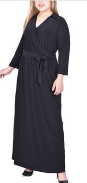 LD-Z  M-109 {NY Collection} Black Faux-Wrap Maxi Dress Retail $70.00 PLUS SIZE 2X