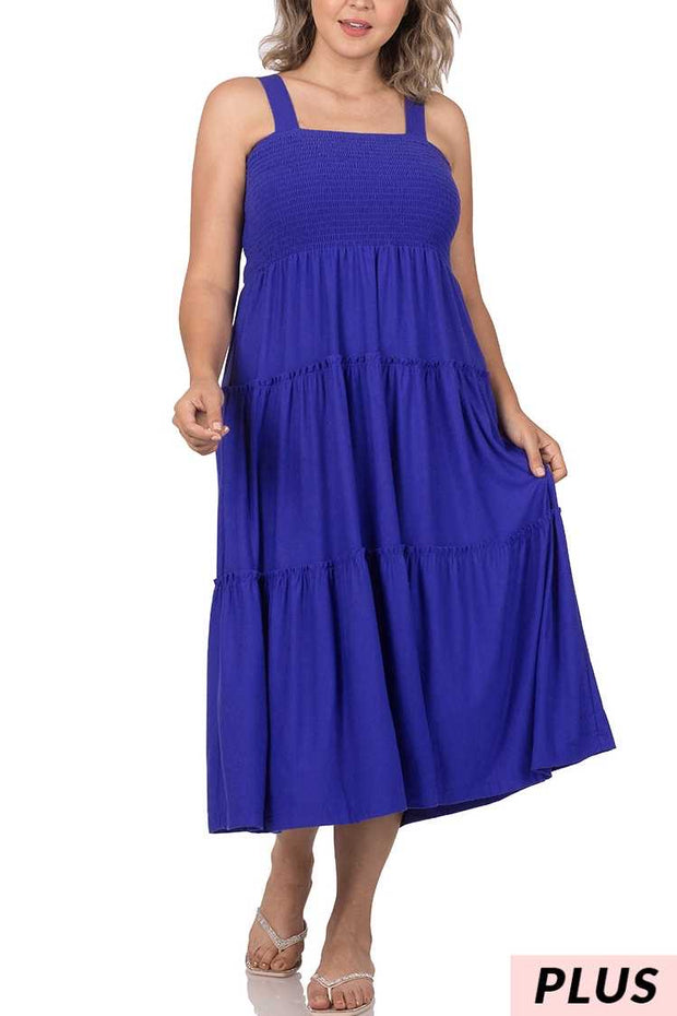 SALE!! LD-V {Decide The Vibe} Bright Blue Smocked Tiered Sundress PLUS SIZE 1X 2X 3X