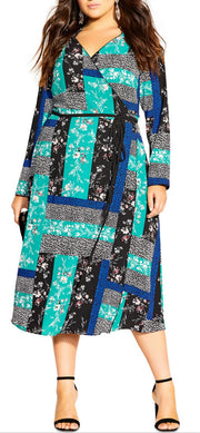 SALE!! LD-Z  M-109 {City Chic} Green Patchwork Dress Retail $129.00