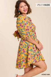 SALE!! 45 PSS-A {Lovely Blossoms} UMGEE Mustard Floral Dress PLUS SIZE XL 1X 2X