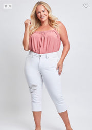 SALE!! LEG-64 {Royalty For Me} White Ripped Capri Pants PLUS SIZE 14 16 18