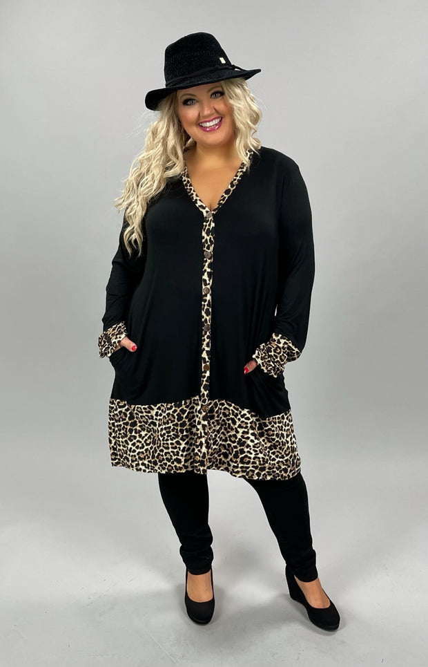 32 CP-E {Great Escape} Black/Leopard Print Contrast Tunic PLUS SIZE 1X 2X 3X