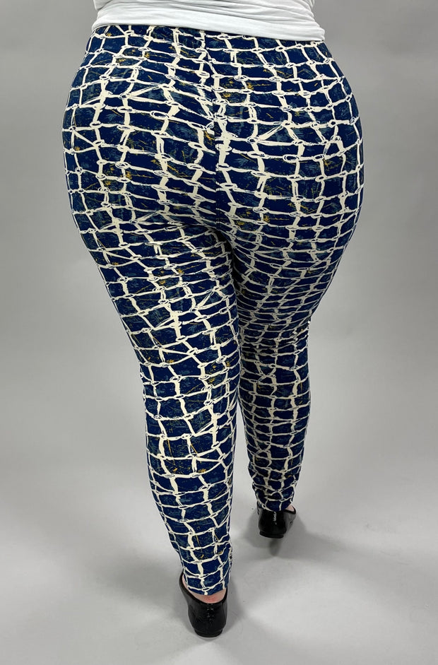 LEG-34 {Incredible Design} Navy Print Leggings  EXTENDED PLUS SIZE 3X/5X