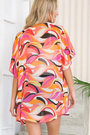 SALE!! 78 OT-A {Happiness Is A Choice) Fuchsia Print Kimono PLUS SIZE XL 2X 3X