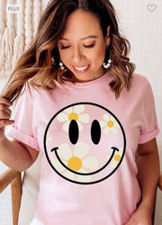 11 GT-N {Smiley Daisy} Pink Daisy Smiley Face Graphic Tee PLUS SIZE 1X 2X 3X