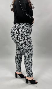 BT-99 {Glance Of Elegance} Black/Gray Print Leggings EXTENDED PLUS SIZE 3X/5X