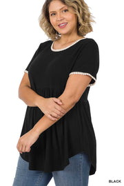 SALE!! 44 CP-G {Fashion On Call} Black Babydoll Top w/Ivory Trim PLUS SIZE 1X 2X 3X