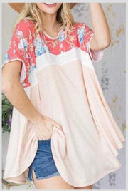 78 CP-D {Dreamy Devotion} PeachTunic W/Floral Contrast PLUS SIZE 1X 2X 3X