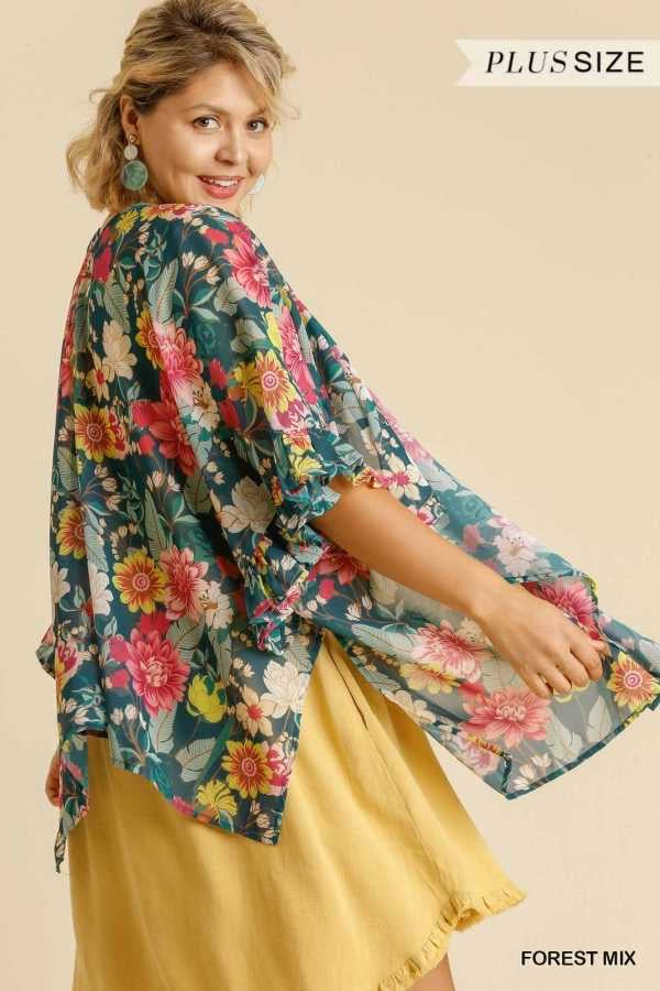 12 OT-P {Never Out Done} Umgee! Forest Green Floral Kimono