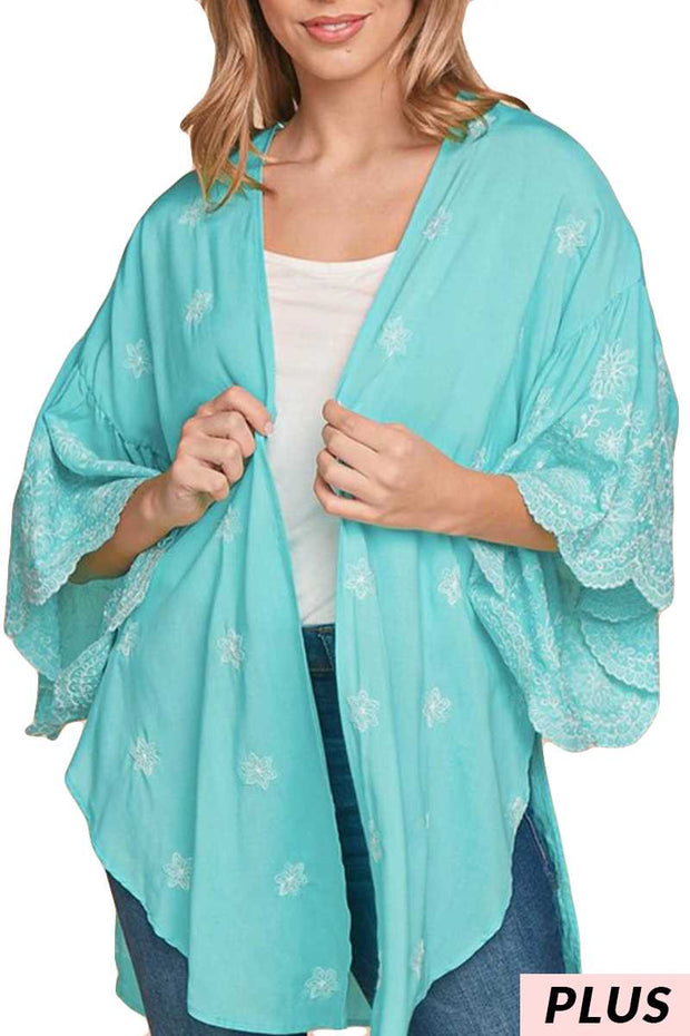 SALE!! 21 OT-R {Peaceful and Pretty} Mint/White Embroidery Kimono PLUS SIZE XL 2X 3X