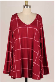 SALE!! 24 PLS-K {Set For Life}  Maroon Plaid Top PLUS SIZE XL 2X 3X